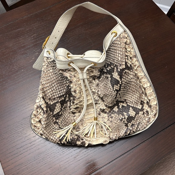 Gucci Beige and Dark Brown Snakeskin Hobo Bag - Picture 1 of 6